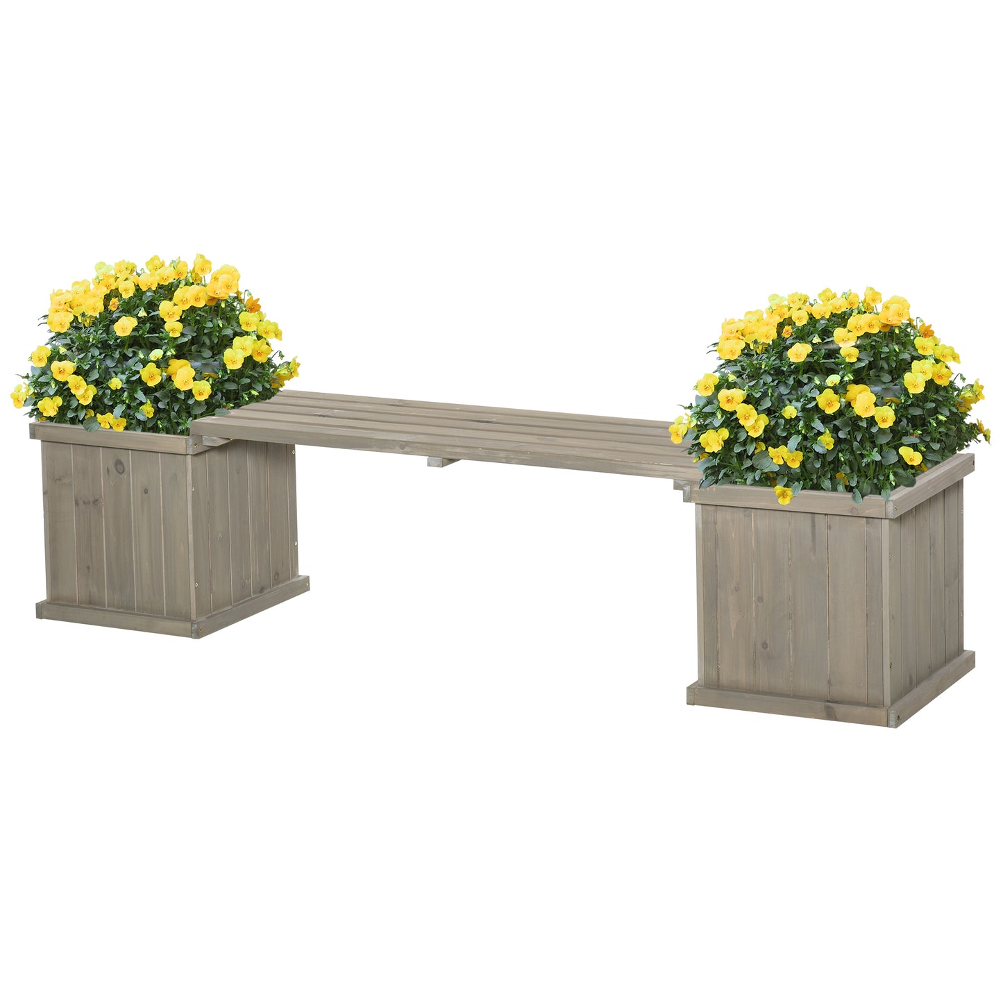 Outsunny Raised Garden Bed Plant Stand Wooden Garden Planter & Bench Combination Garden Raised Bed, 69.25" x 15" x 15.75", Grey | Aosom Canada