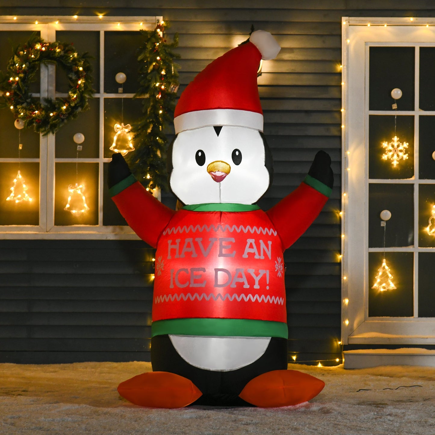 HOMCOM 6ft Christmas Outdoor Inflatables Penguin with Santa Lighted Blow Up Decorations for Holiday Party Xmas Yard Garden | Aosom Canada
