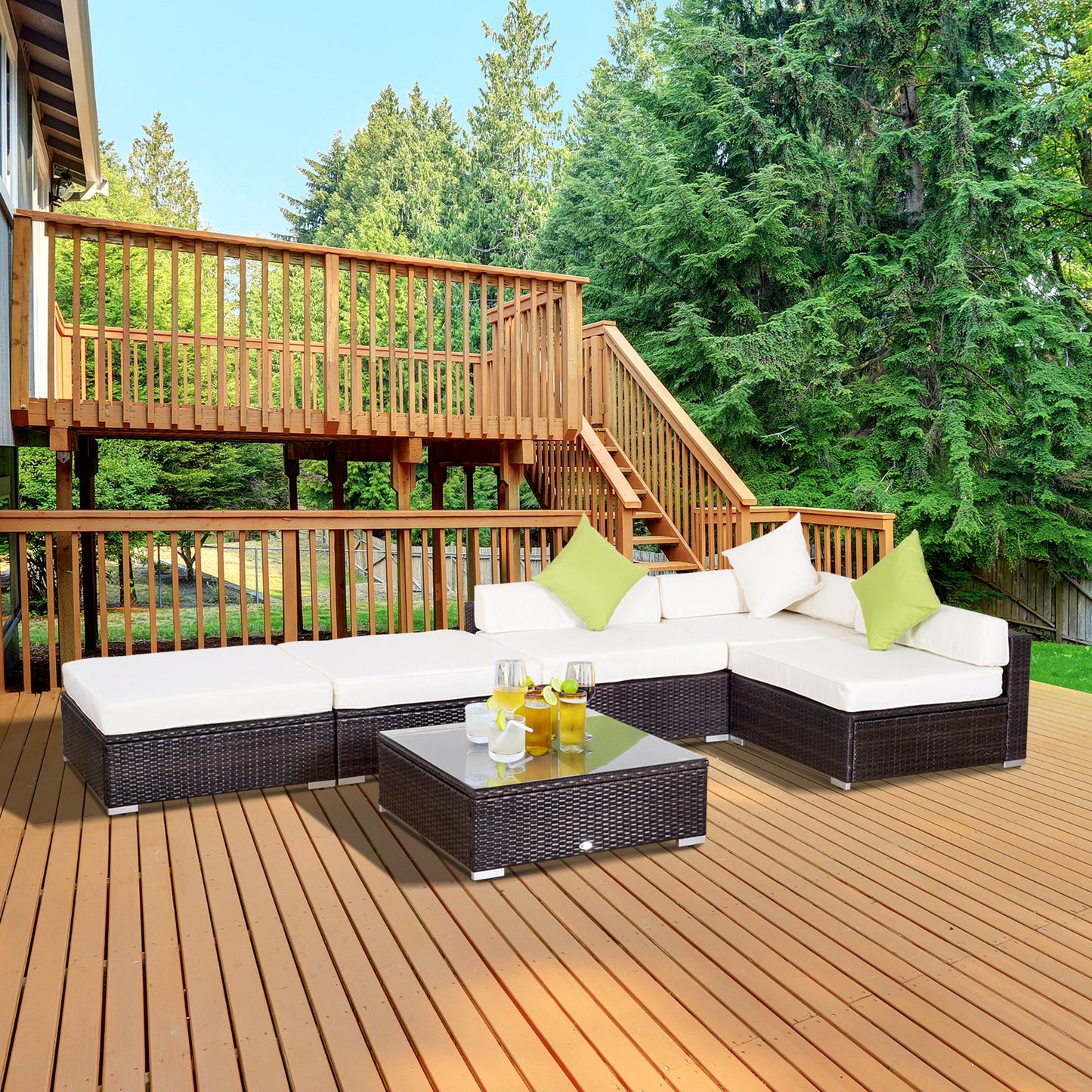 Outsunny 6pc Deluxe Garden Wicker Sectional Sofa Set Outdoor Rattan Chaise Lounge Patio Furniture All Weather Resistant w/ Cushion Seat | Aosom Canada