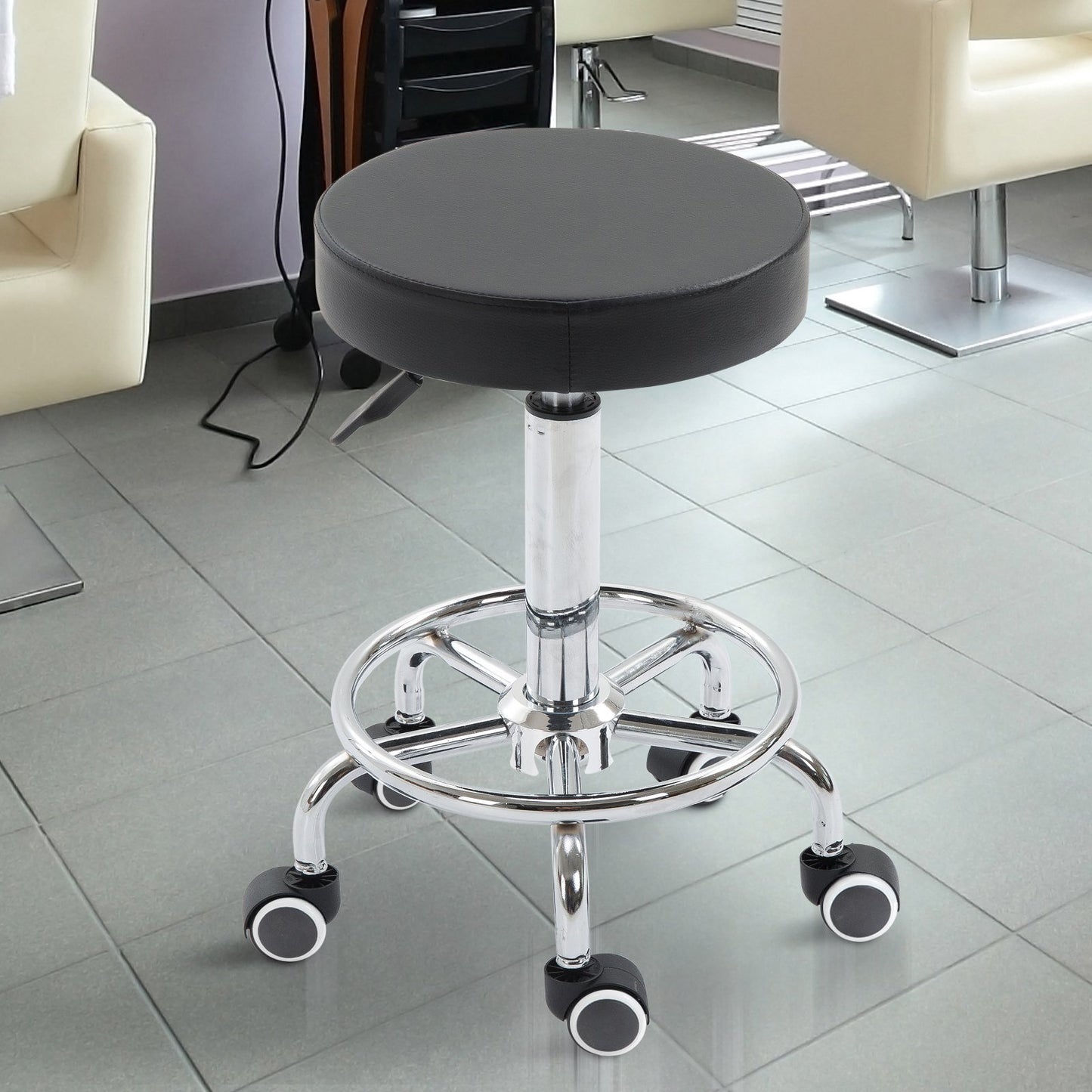Vinsetto Adjustable Swivel Salon Stool Hydraulic PU Barber Rolling Massage Tattoo Chair Bar Beauty SPA Seat Black | Aosom Canada