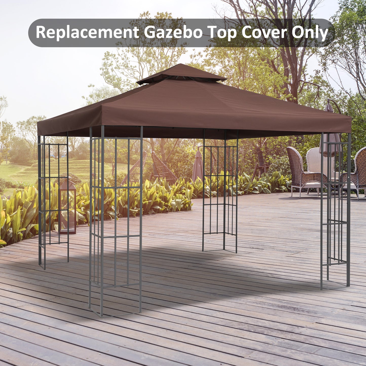 Outsunny 9.8' x 9.8' Square 2-Tier Gazebo Canopy Replacement Top Cover Outdoor Garden Sun Shade, Coffee | Aosom Canada