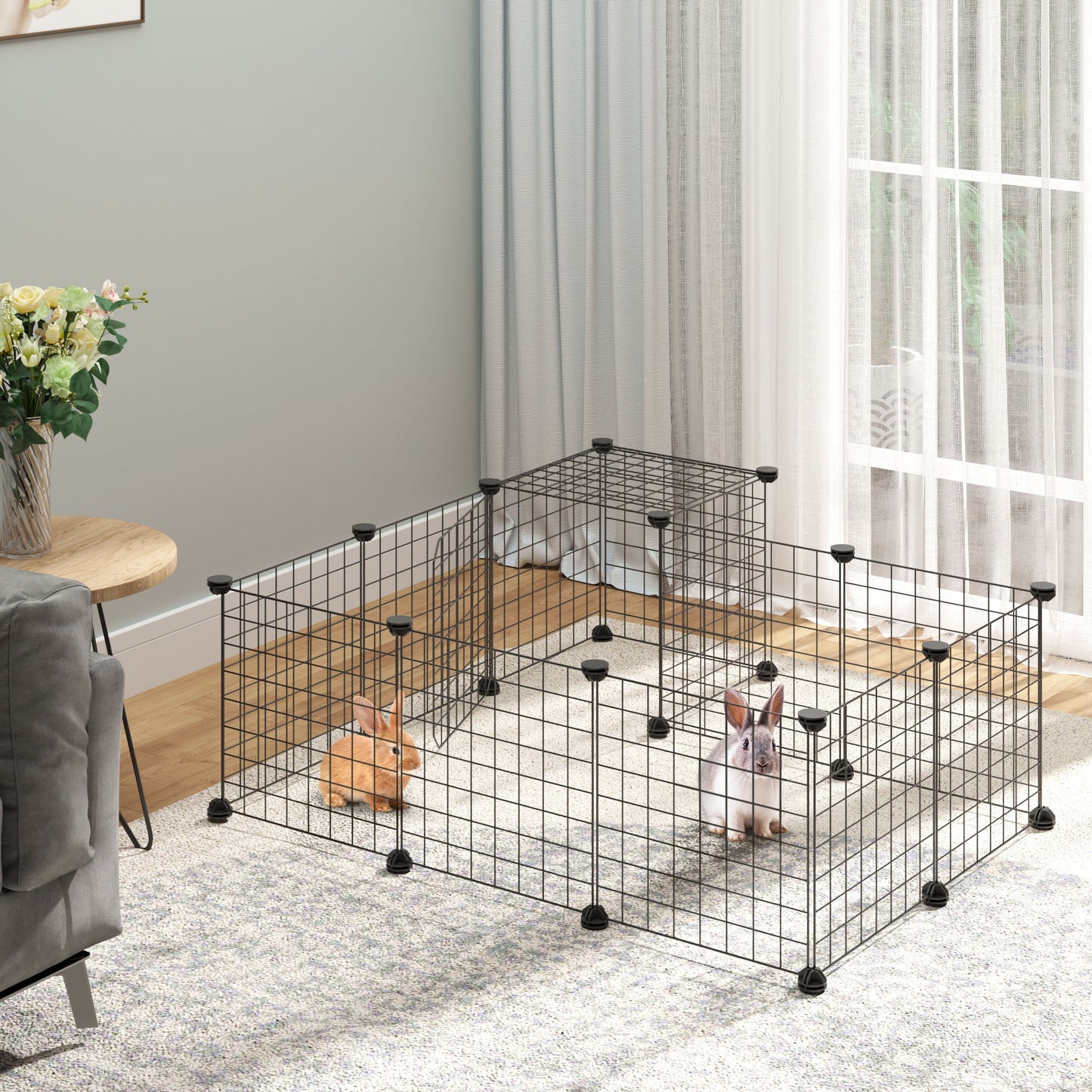 PawHut Pet Playpen, DIY Small Animal Cage Fence, Customizable Two-Storey Crate Kennel, for Rabbit Chinchilla Hedgehog Guinea Pig, Black | Aosom Canada