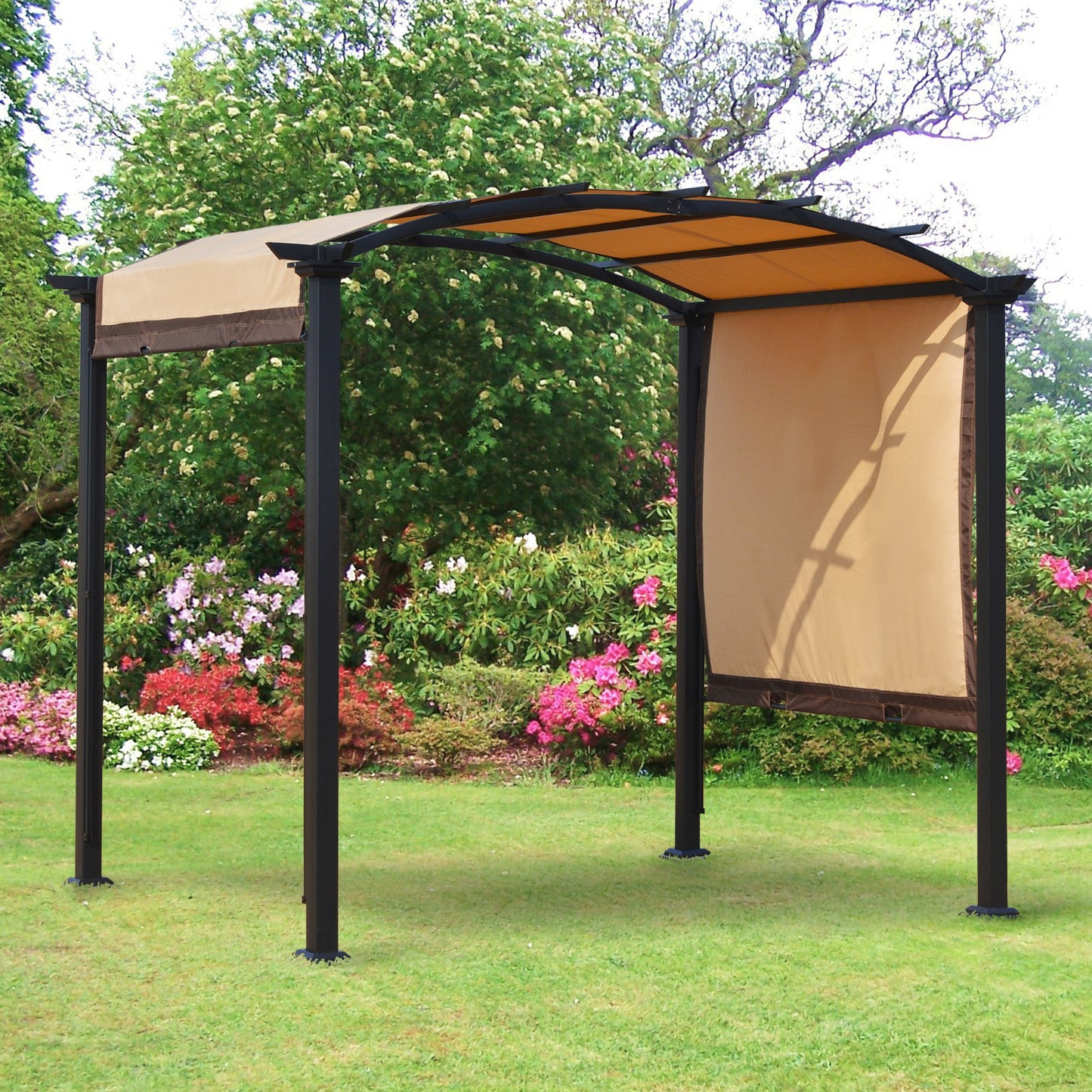 Outsunny 10' x 8' Outdoor Retractable Canopy Pergola Steel Frame Patio Pergola Shelter Sun Shade with Arc Roof, Beige | Aosom Canada
