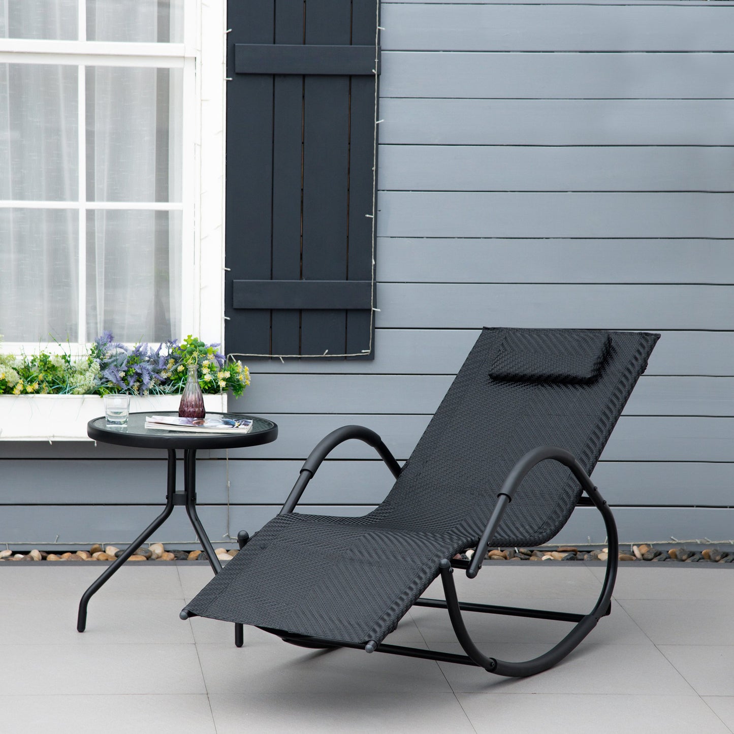 Outsunny Zero Gravity Rocking Lounge Chair, Patio Rocker w/ Removable Pillow, Black | Aosom Canada