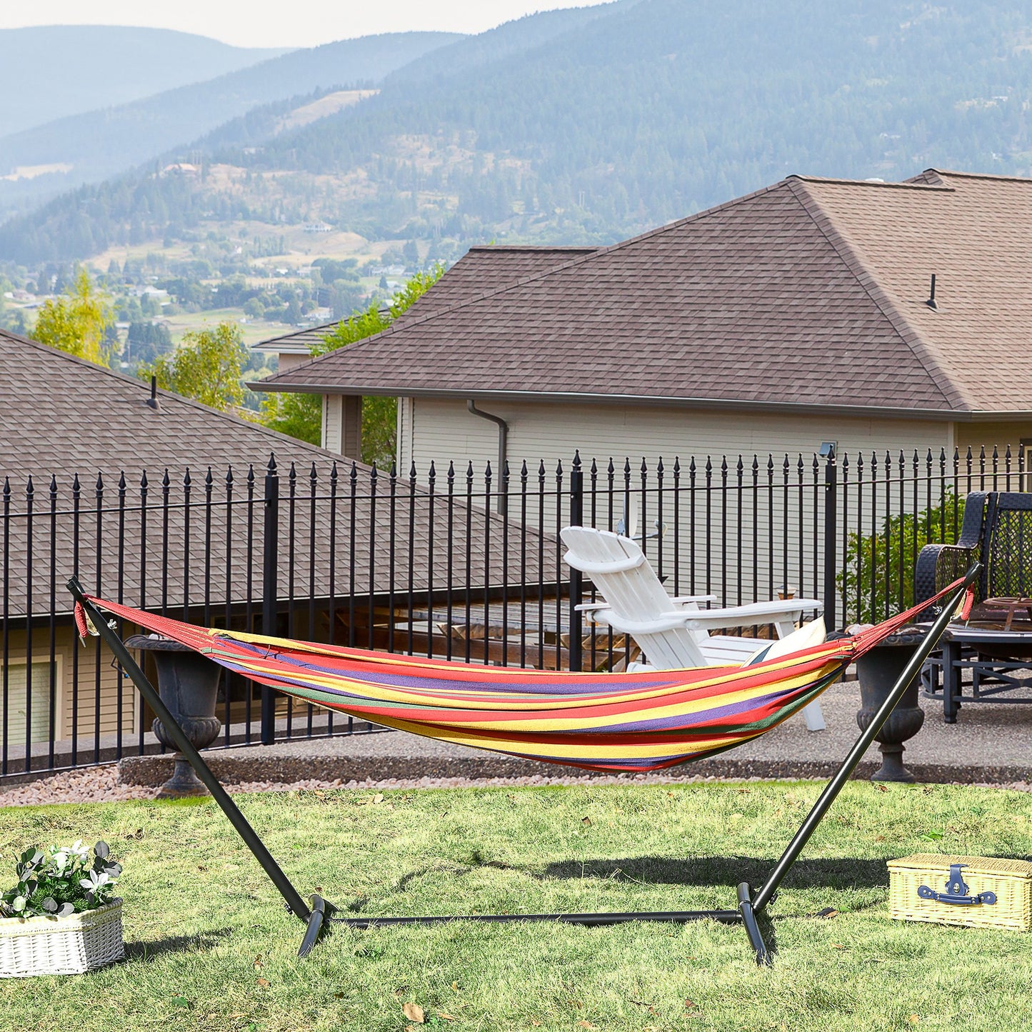 Outsunny Fabric Hammock Bed with Stand, Free Standing Adjusytable Lounge Chair Includes Portable Carrying Case for Outdoor or Indoor | Aosom Canada