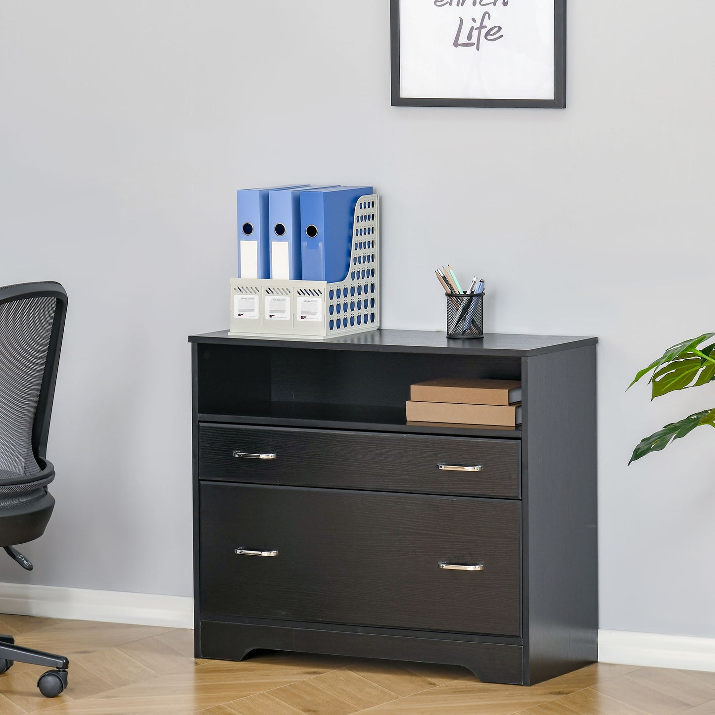 Vinsetto Lateral File Cabinet with Shelf, Drawer for Letter Sized, Filing Folder Storage Organizer, Black | Aosom Canada