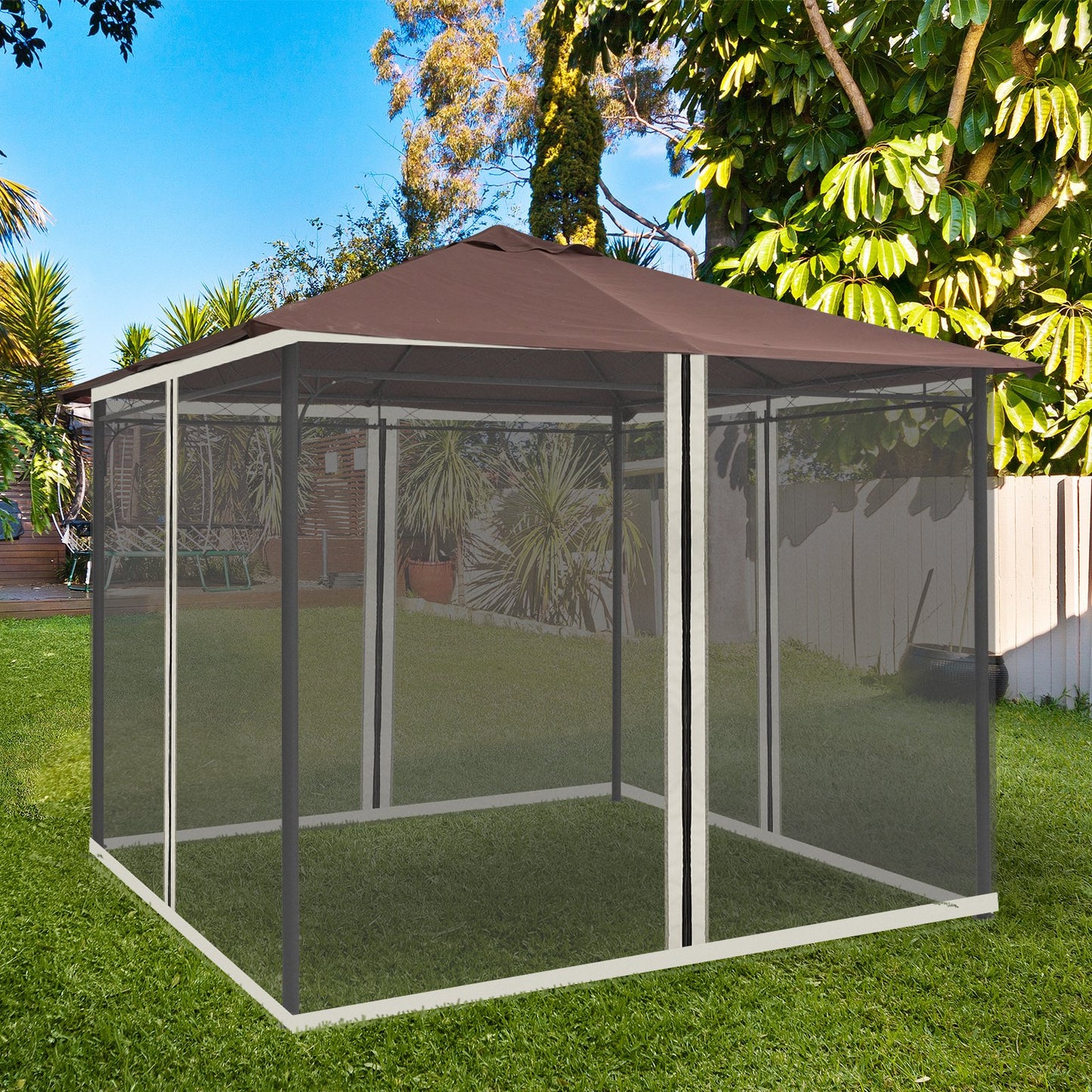 Outsunny Replacement Mosquito Netting for Gazebo 10' x 10' Black Screen Walls for Canopy w/ Zippers for Parties and Outdoor Activities | Aosom Canada