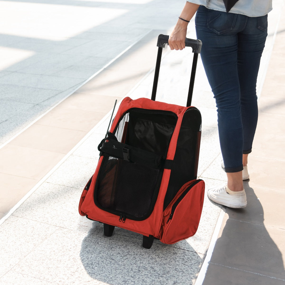 PawHut Pet Carrier Luggage Box Cat Dog Backpack Rolling Wheel Red | Aosom Canada
