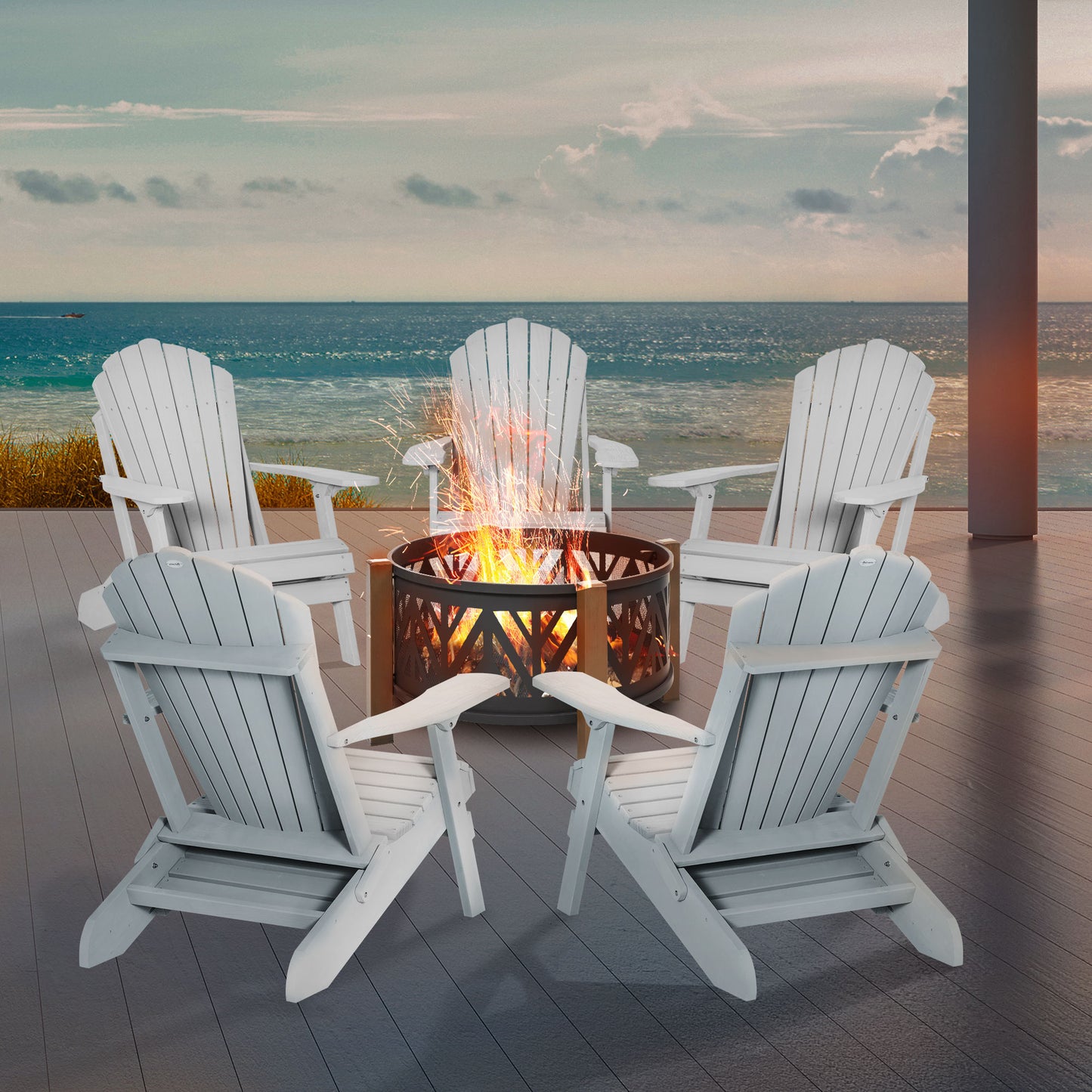 Outsunny Folding Adirondack Chair with Ottoman, Outdoor Wooden Lounger for Patio, Porch, Poolside, Garden, White | Aosom Canada