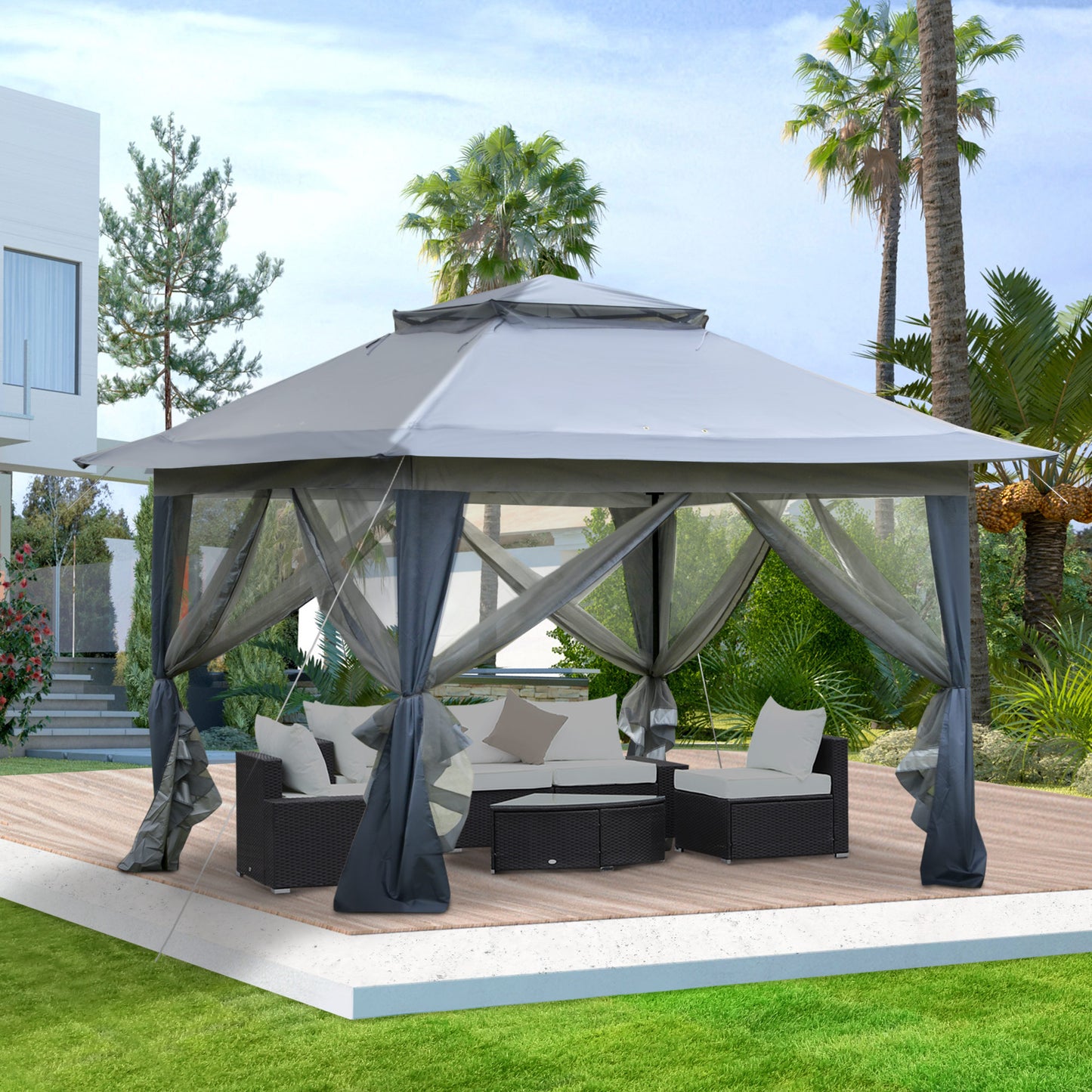 Outsunny 12' x 12' Foldable Pop-up Party Tent Instant Canopy Sun Shade Gazebo Shelter Steel Frame Oxford w/ Roller Bag, Charcoal Grey | Aosom Canada
