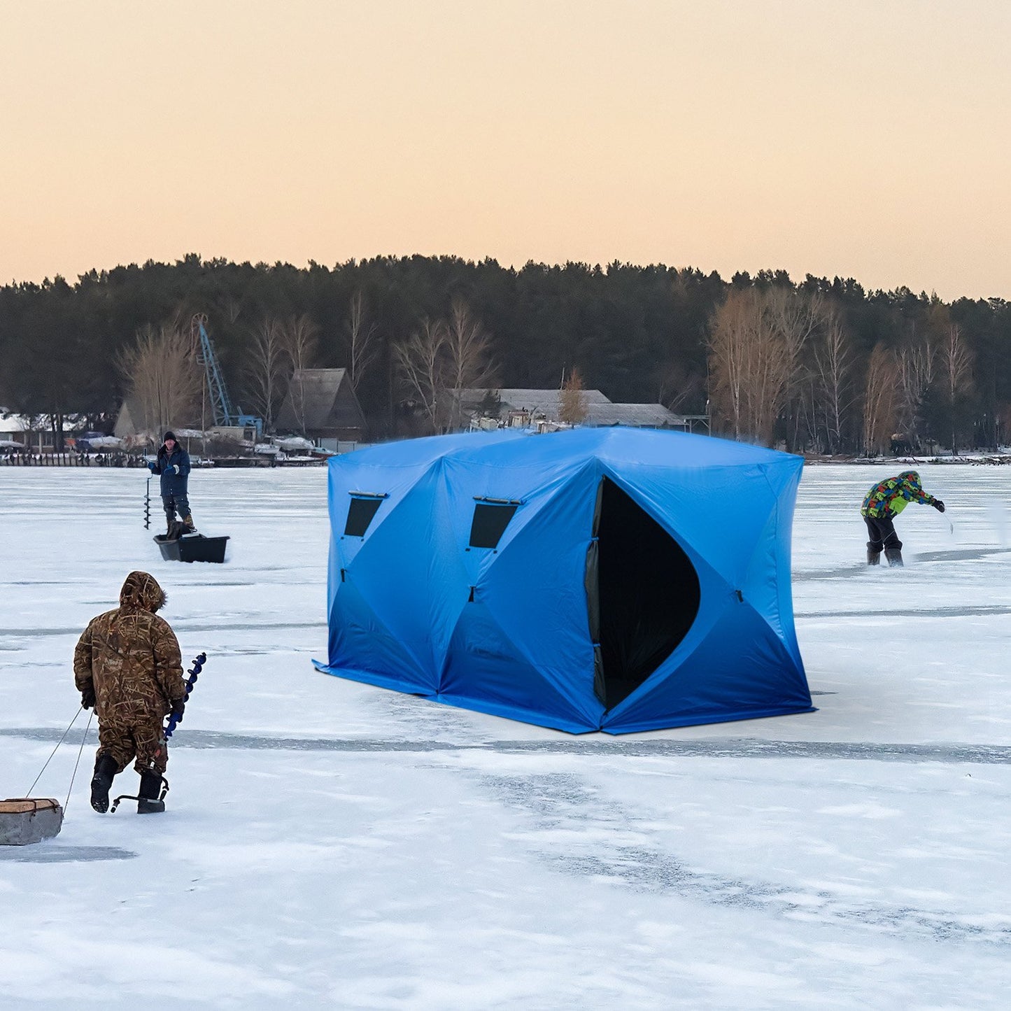 Outsunny 5-8 Person Pop-up Ice Shelter Ice Fishing Tent Outdoor Portable (142" x 71" x 71") | Aosom Canada