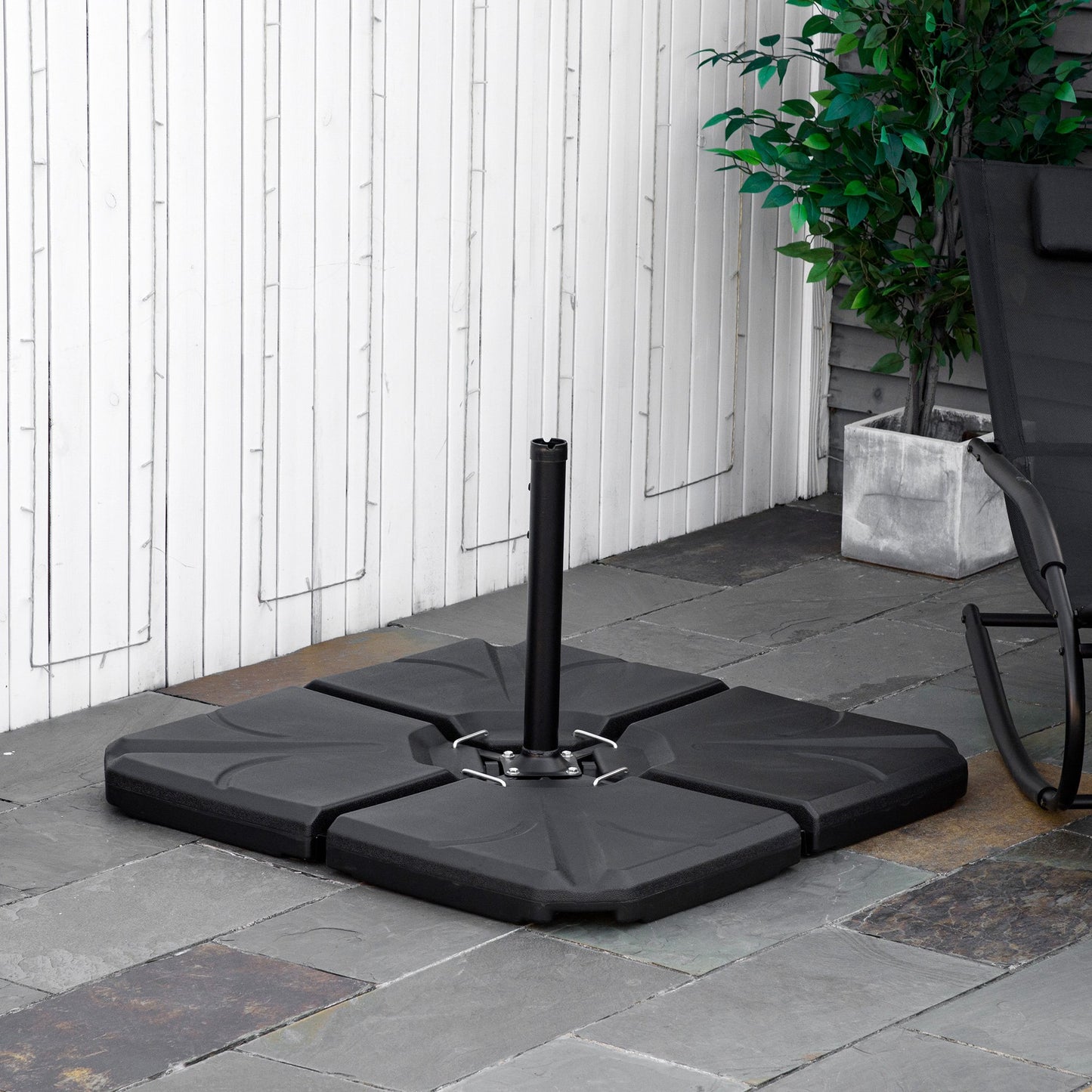 Outsunny 4 Piece Umbrella Base Stand Cantilever Offset Patio Umbrella Weight Plates w/ U Locking, Black | Aosom Canada