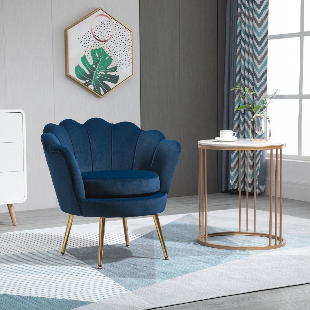 HOMCOM Modern Velvet-Touch Fabric Accent Chair Leisure Club Chair with Gold Metal Legs for Living Room, Blue | Aosom Canada