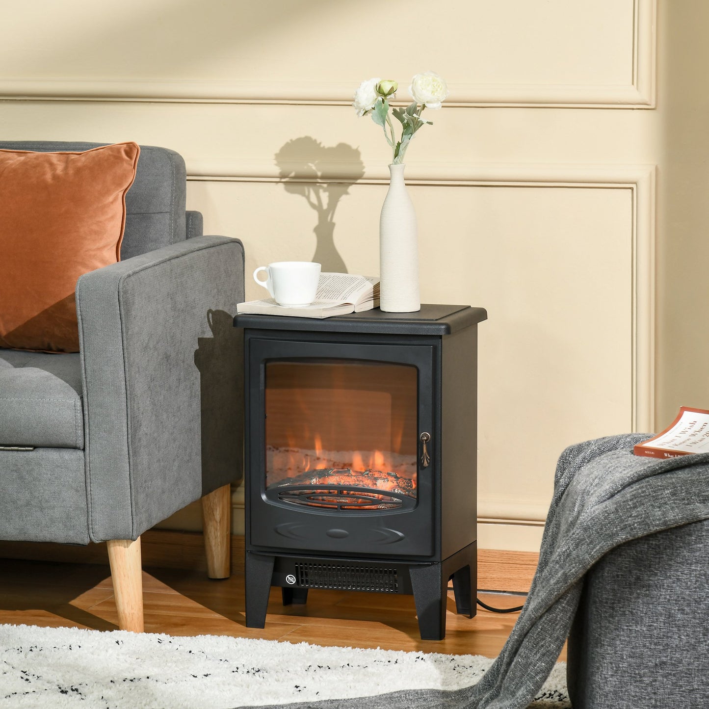 HOMCOM Electric Fireplace, Free standing Fireplace Heater with Realistic Flame Effect, Overheat Safety Protection, 750W/1500W, Black | Aosom Canada