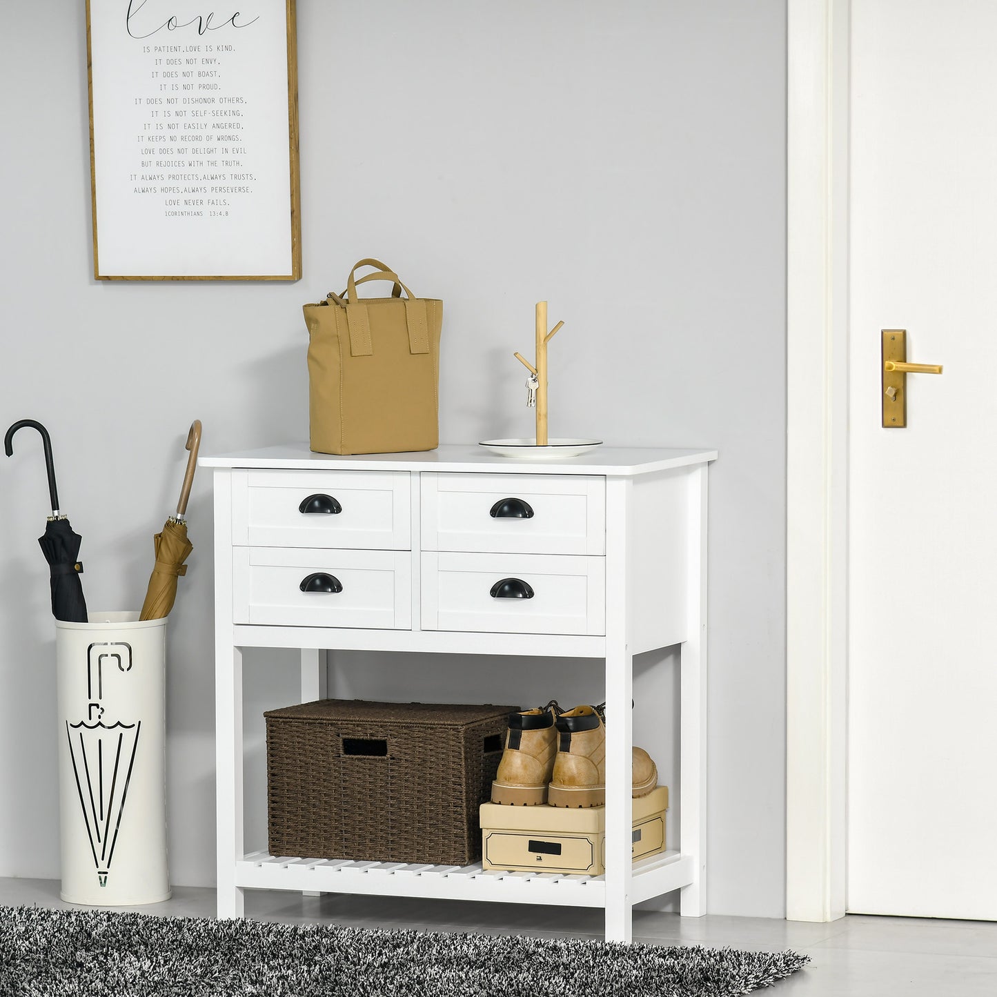 HOMCOM Console Table Sofa Table Sideboard with 4 Drawers & Slatted Shelf for Kitchen, Entryway, White | Aosom Canada
