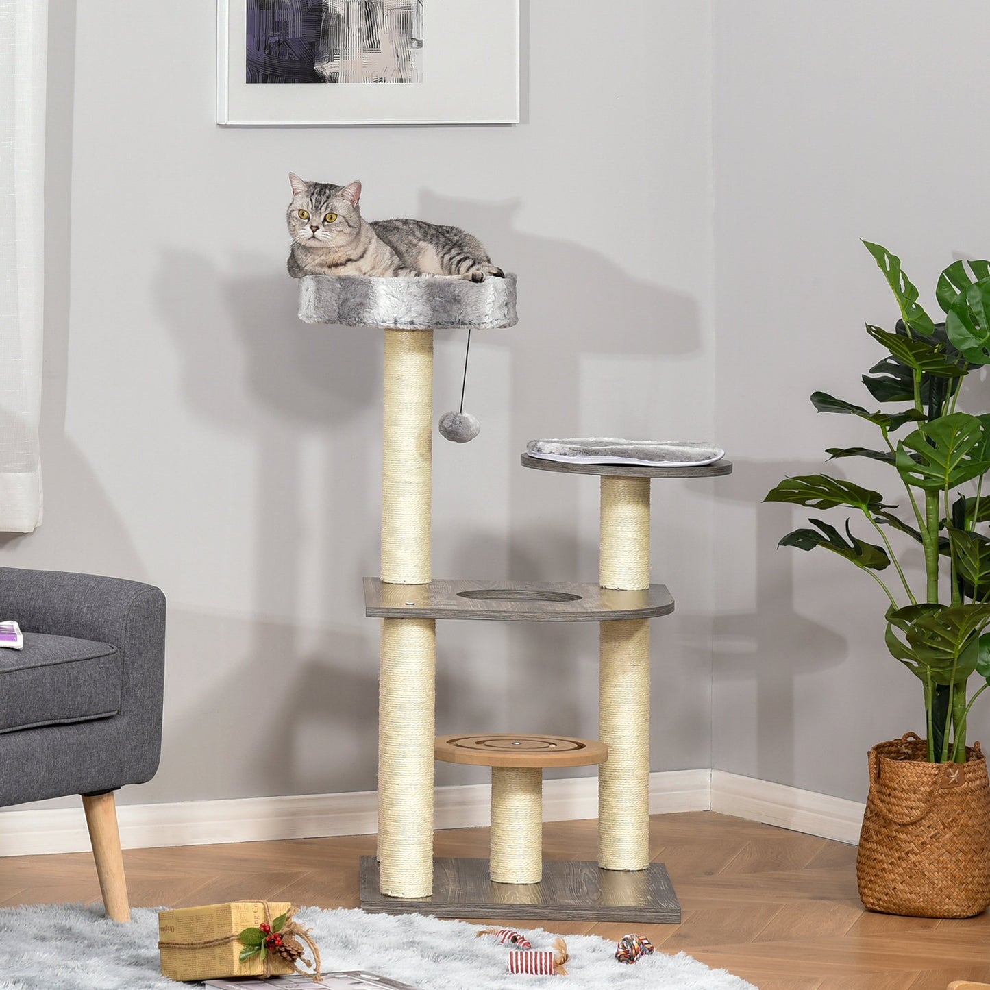 PawHut Cat tree Tower Climbing Kitten Activity Center Furniture w/ Sisal Scratching Post Perch Hanging Balls 19.75" x 19.75" x 40.5" | Aosom Canada