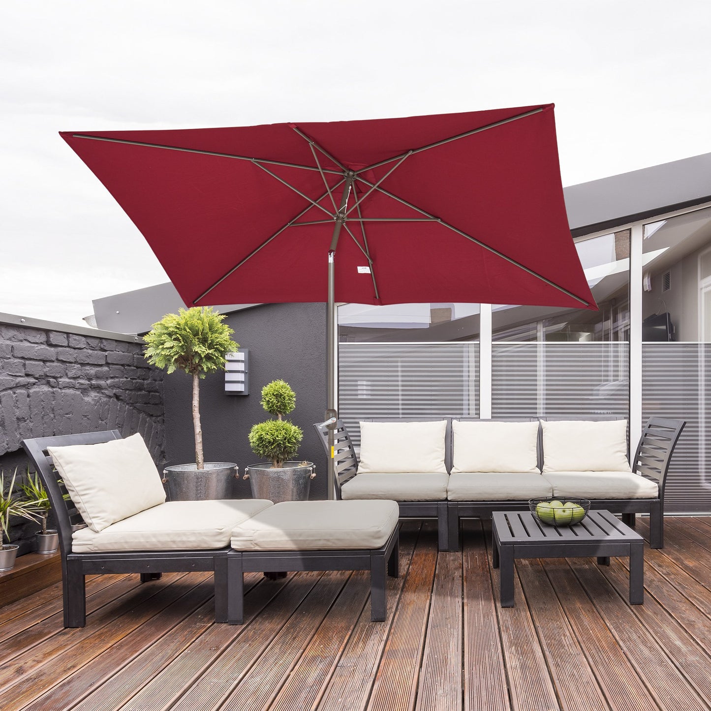 Outsunny 6.5x10ft Rectangle Aluminum Tilt Patio Umbrella Garden Market Parasol Outdoor Sunshade Canopy with Crank(Wine Red) | Aosom Canada