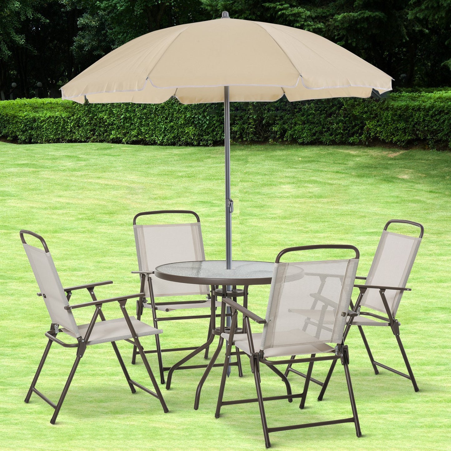 Outsunny 6Pc Patio Umbrella Set Garden Bistro Table Foldable Chairs Outdoor Furniture Cream-white | Aosom Canada