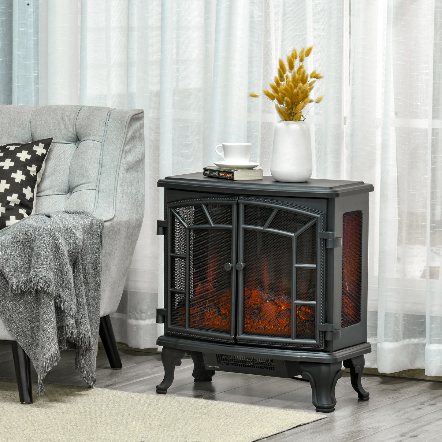 HOMCOM Electric Fireplace Heater, Fireplace Stove with Realistic Flame Effect, Timer, Overheating Protection, 750W/1500W, Black | Aosom Canada