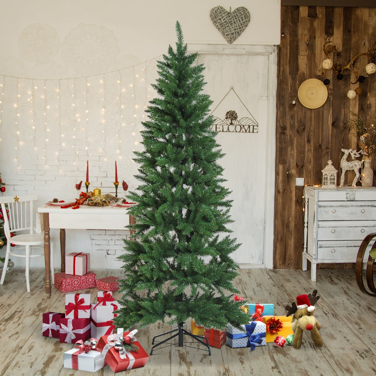 HOMCOM 6.9ft Artificial Christmas Tree Evergreen Spruce Xmas Tree Holiday Decor w/ Metal Stand Winter Holiday Decoration | Aosom Canada