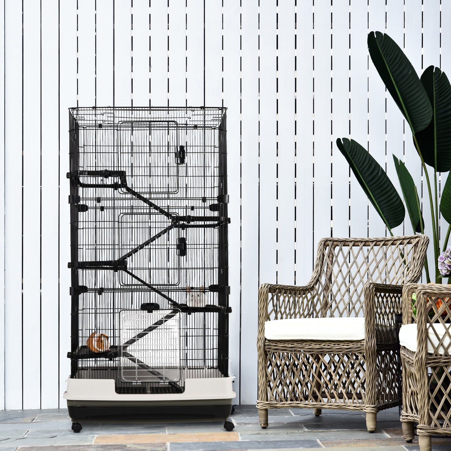 PawHut 5-tier Platform Rolling Small Animal Cage Rabbit Guinea Pig Hutch Pet Play House w/ Platform Ramp Removable Tray | Aosom Canada