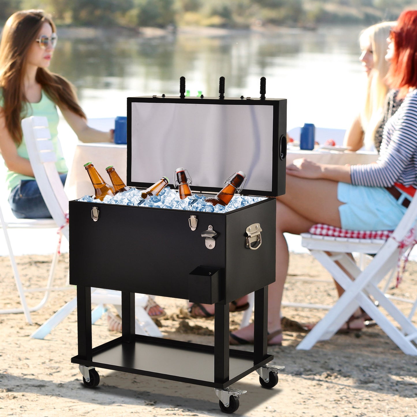 Outsunny 65L Patio Cooler Ice Chest with Foosball Table Top, Portable Poolside Party Bar Cold Drink Rolling Cart on Wheels | Aosom Canada