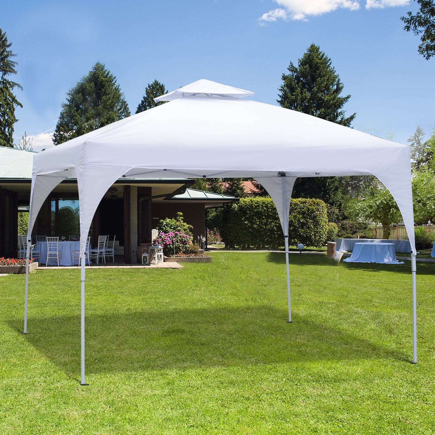 Outsunny 10'x10' Easy Pop-Up Party Tent 2 Tire Outdoor Activity Gazebo Canopy Sun Shade Fair Event Instant Shelter Carrying Bag White | Aosom Canada
