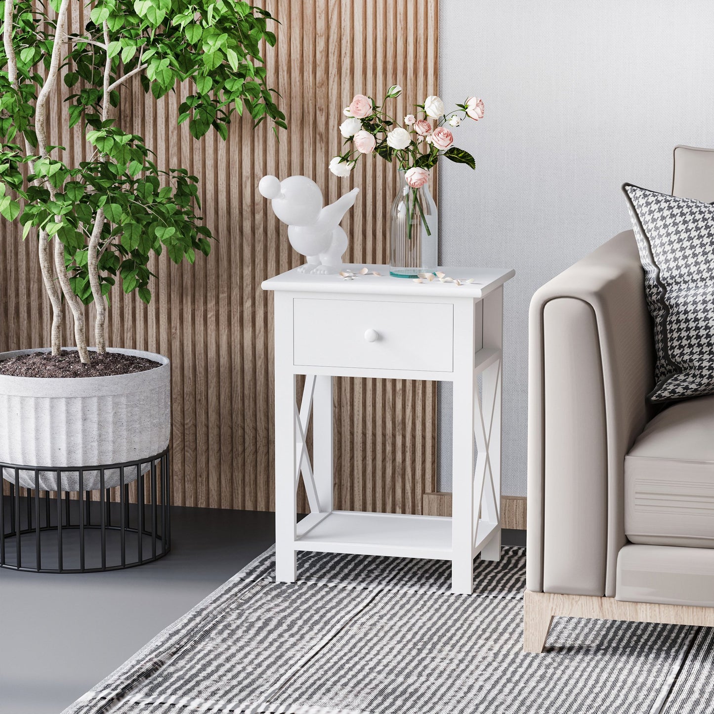 Homcom Lamp Tables Coffee End Tables Wooden Table Bedroom Nightstand Open Cabinet W/ Drawer And Shelf White | Aosom Canada
