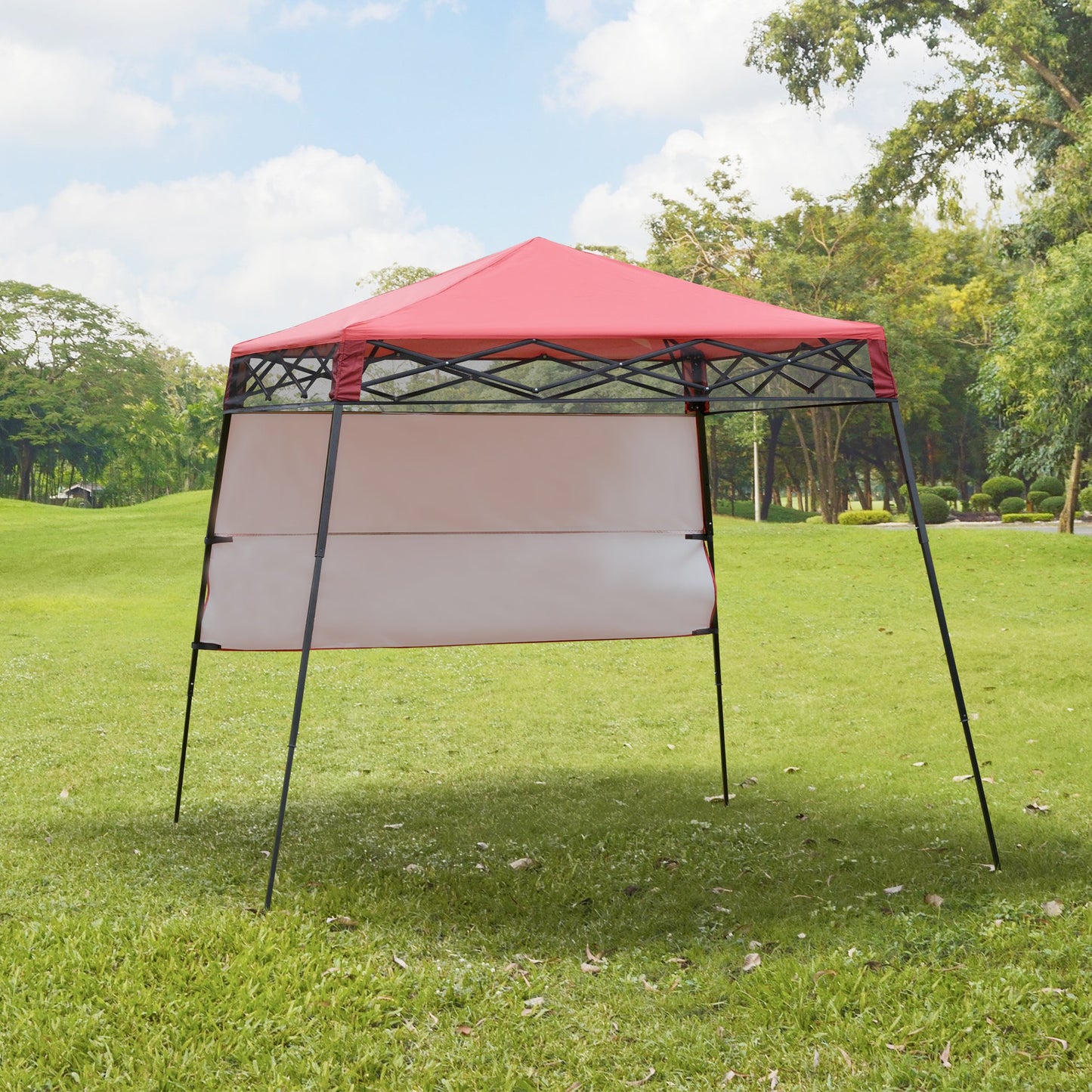 Outsunny 7' x 7' Garden Foldable Pop Up Gazebo Tent with Backpack & Adjustable Legs Outdoor Party Canopy Red & Black | Aosom Canada