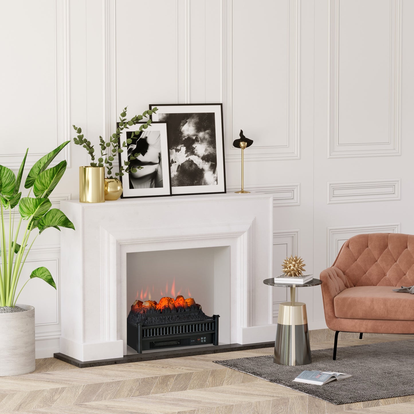HOMCOM Electric Fireplace Logs with Realistic Ember Bed, Freestanding or Insert Fireplace Heater with Remote Control, 1400W, Black | Aosom Canada
