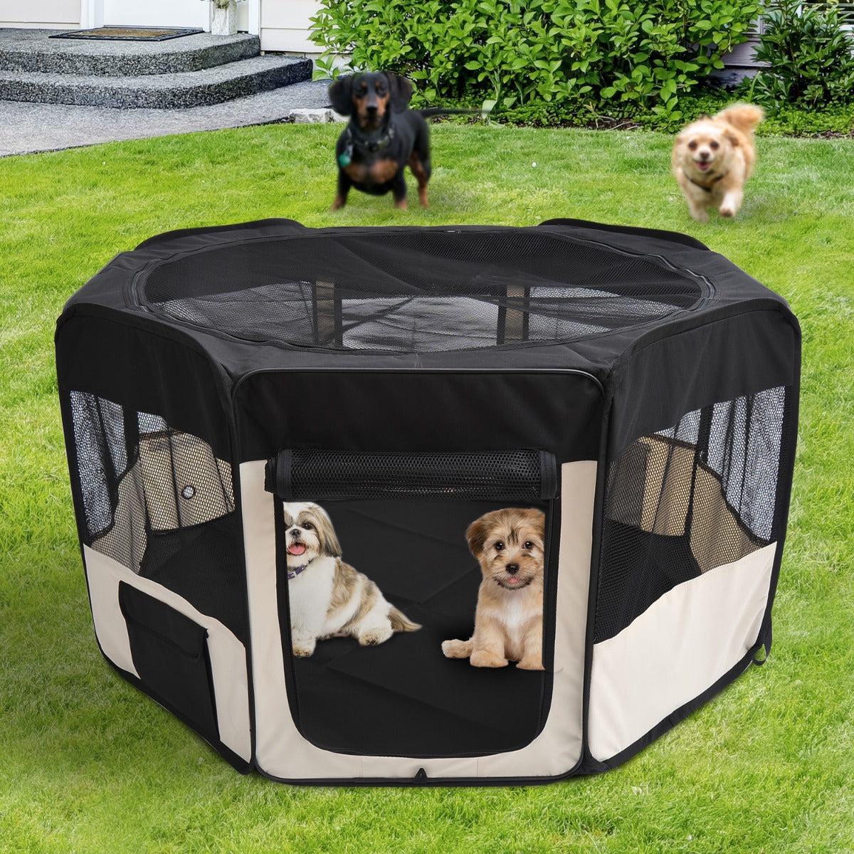 PawHut 47-inch Soft Pet Playpen Folding Tent Kennel Puppy Cat Dog Exercise Crate w/ Bag | Aosom Canada