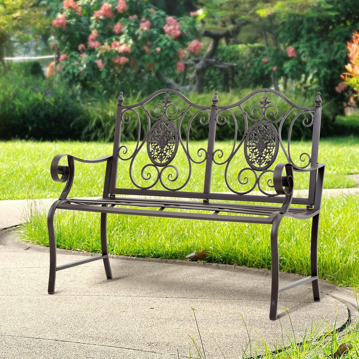 Outsunny Outdoor 2-Person Garden Bench Metal Frame Decor | Aosom Canada