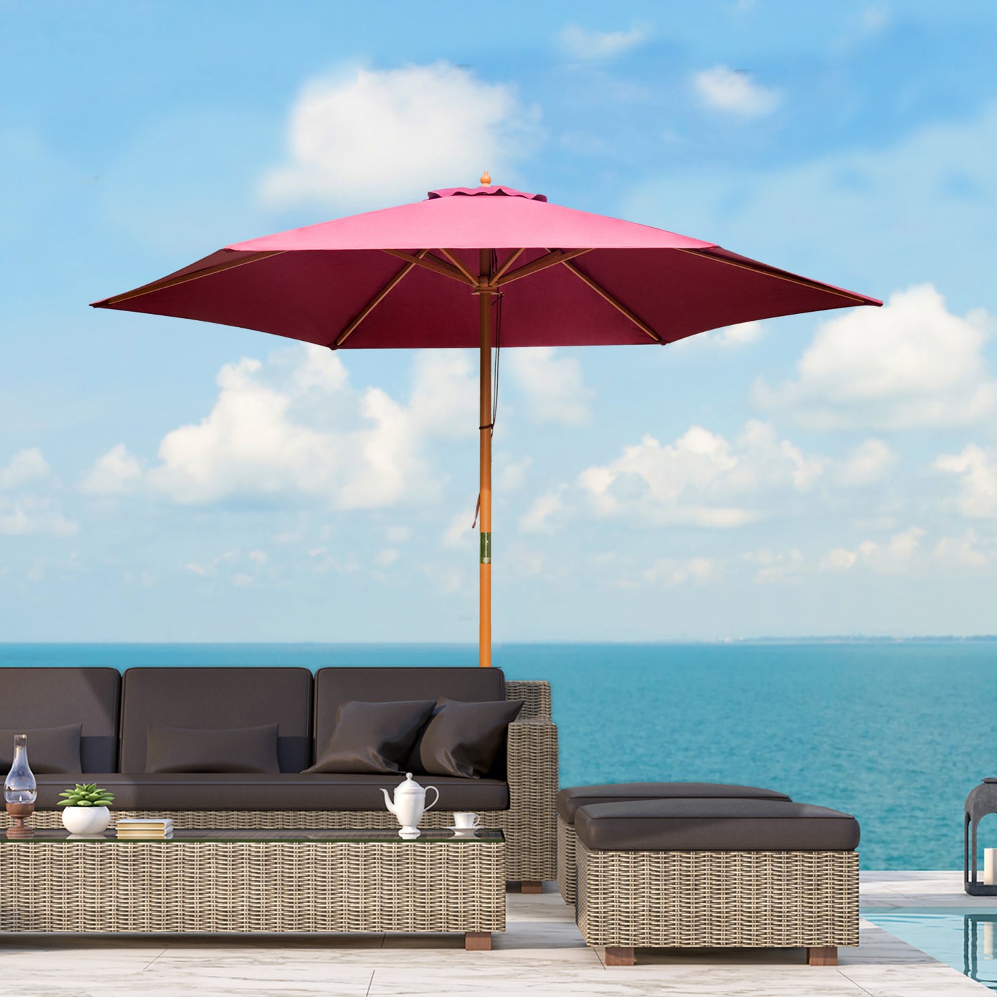 Outsunny ⌀9’ x 8’H Market Outdoor Patio Sun Umbrella Sunshade Garden Parasol, Wine Red | Aosom Canada