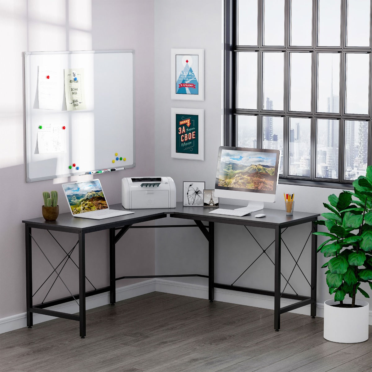 HOMCOM L-Shaped Computer Desk Office Wood Corner PC Workstation Large Gaming Desk Home Office Table 150x55x76cm Black | Aosom Canada