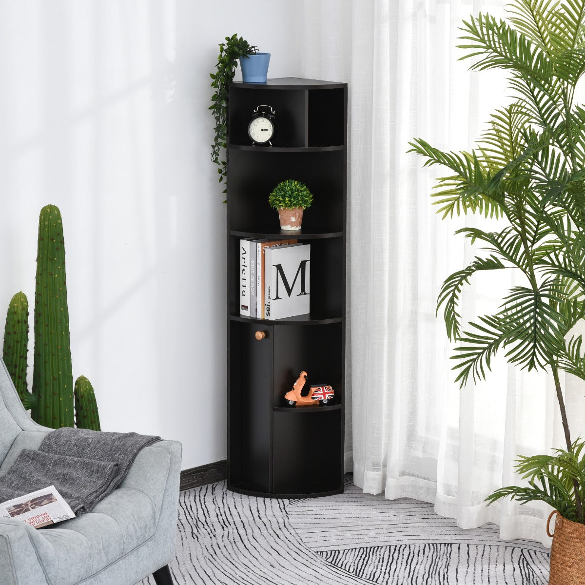 Homcom 5-Tier Black Bookcase W/ Open Shelves Cabinet Floor Standing Home Office Storage Furniture Shelving | Aosom Canada
