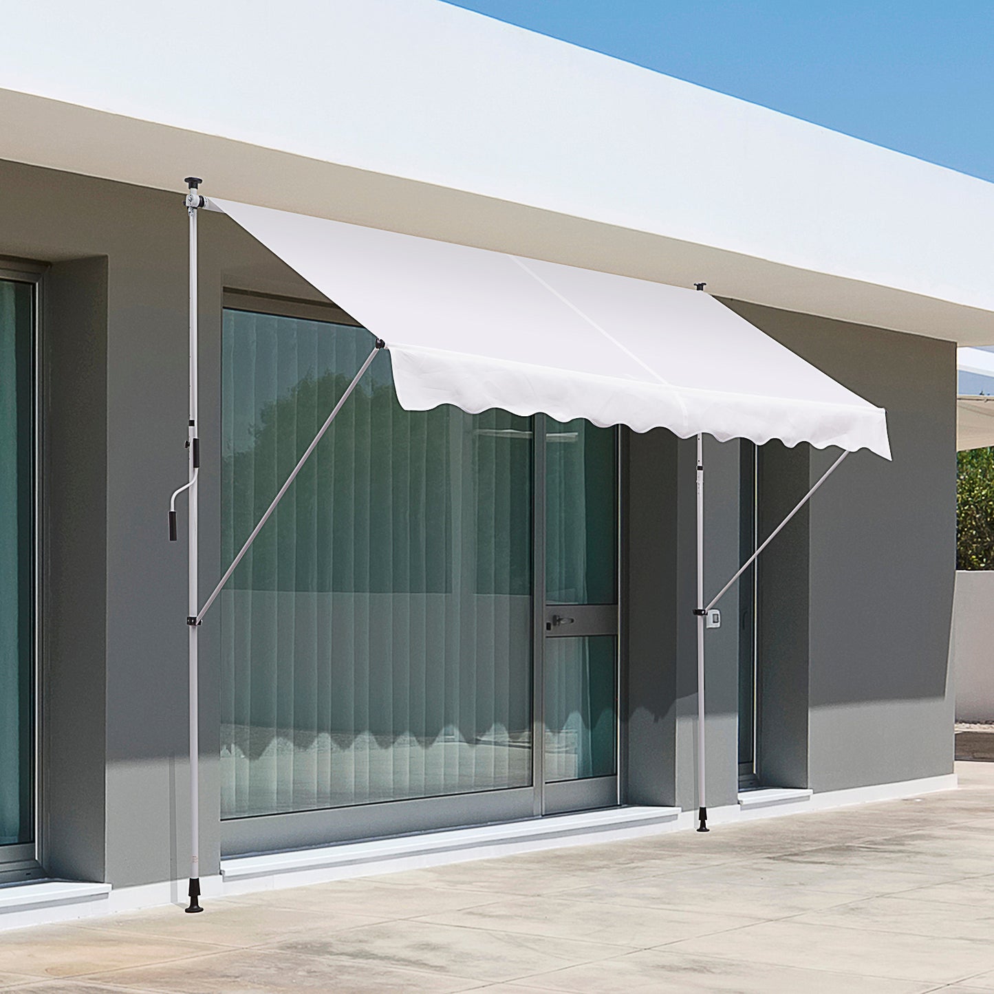 Outsunny 10x5ft Manual Retractable Patio Awning Window Door Sun Shade Deck Canopy Shelter Water Resistant UV Protector White | Aosom Canada