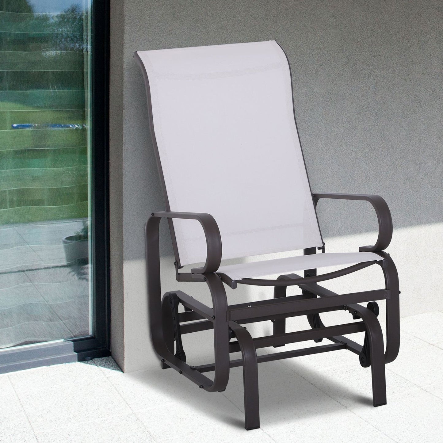 Outsunny Outdoor Mesh Glider Swing Chair Patio Garden Rocking Gliding Seat Yard Porch Furniture, Brown Beige | Aosom Canada