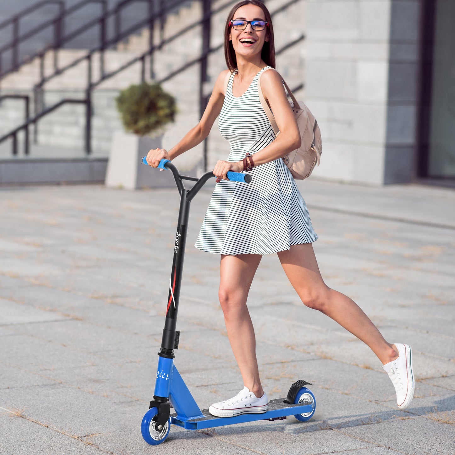 Soozier Stunt Scooter Aluminum Entry Level Freestyle Tricks Scooter w/ Rear Wheel Braking Scooter f for Teenagers 14 Years and Up Blue | Aosom Canada
