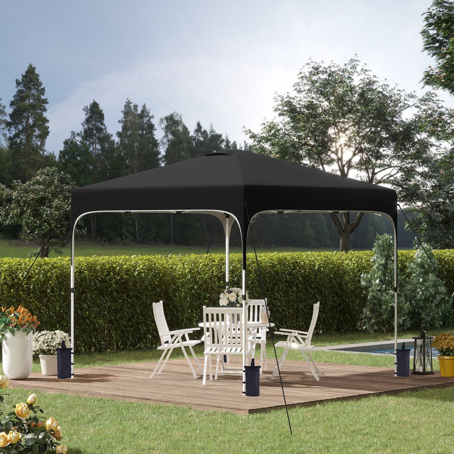 Outsunny 10' x 10' Pop Up Gazebo, Foldable Canopy Tent with Carrying Bag, 4 Leg Weight Bags and 3-Level Adjustable Height, Black | Aosom Canada