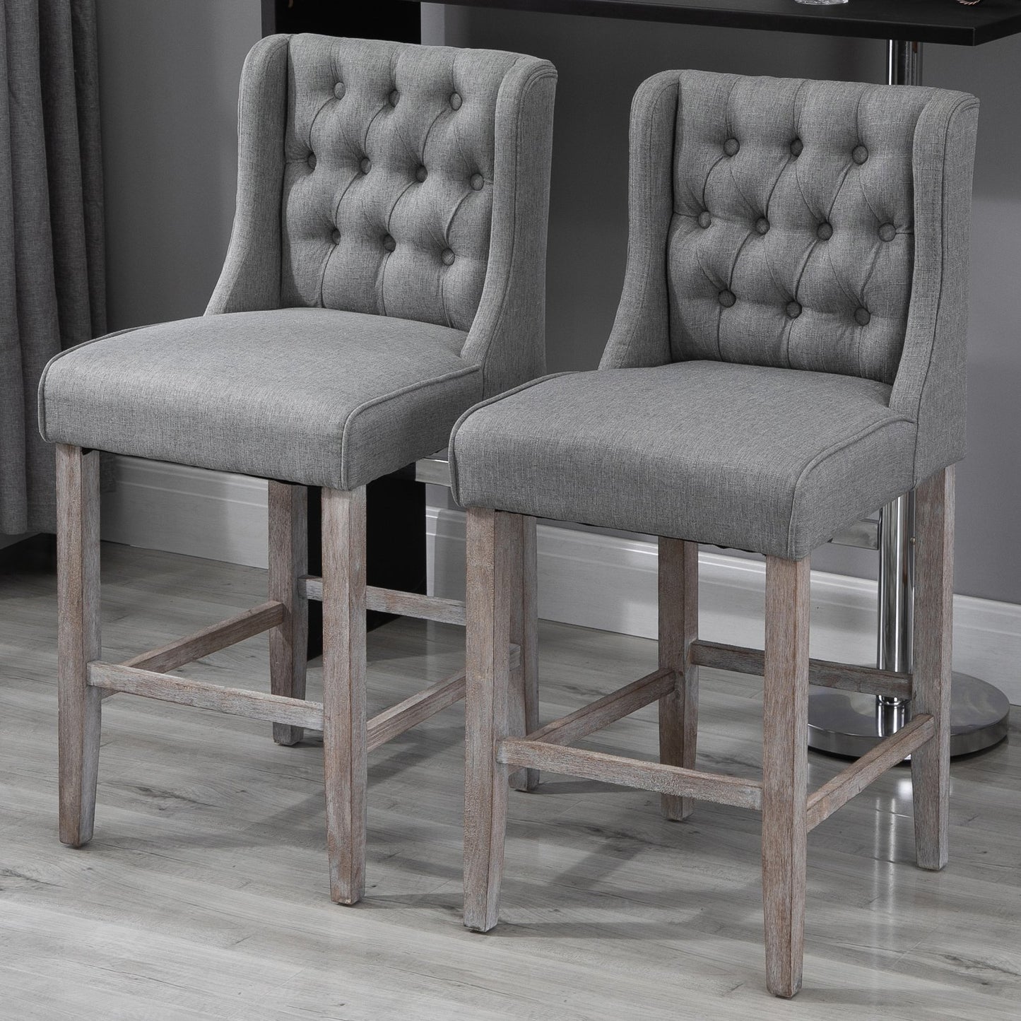 HOMCOM Breakfast Bar Stools Set Of 2 Button Tufted 40Inch High Counter High Chairs Bar Stool Set With Backrestgrey | Aosom Canada