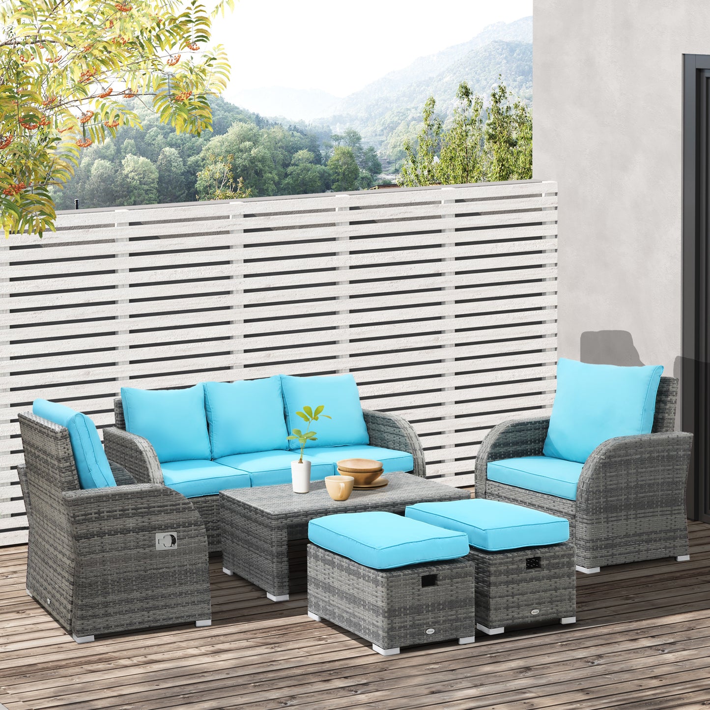 Outsunny 6 Pieces Patio Wicker Sofa Sets, Outdoor Sectional Furniture Set, Sky Blue | Aosom Canada