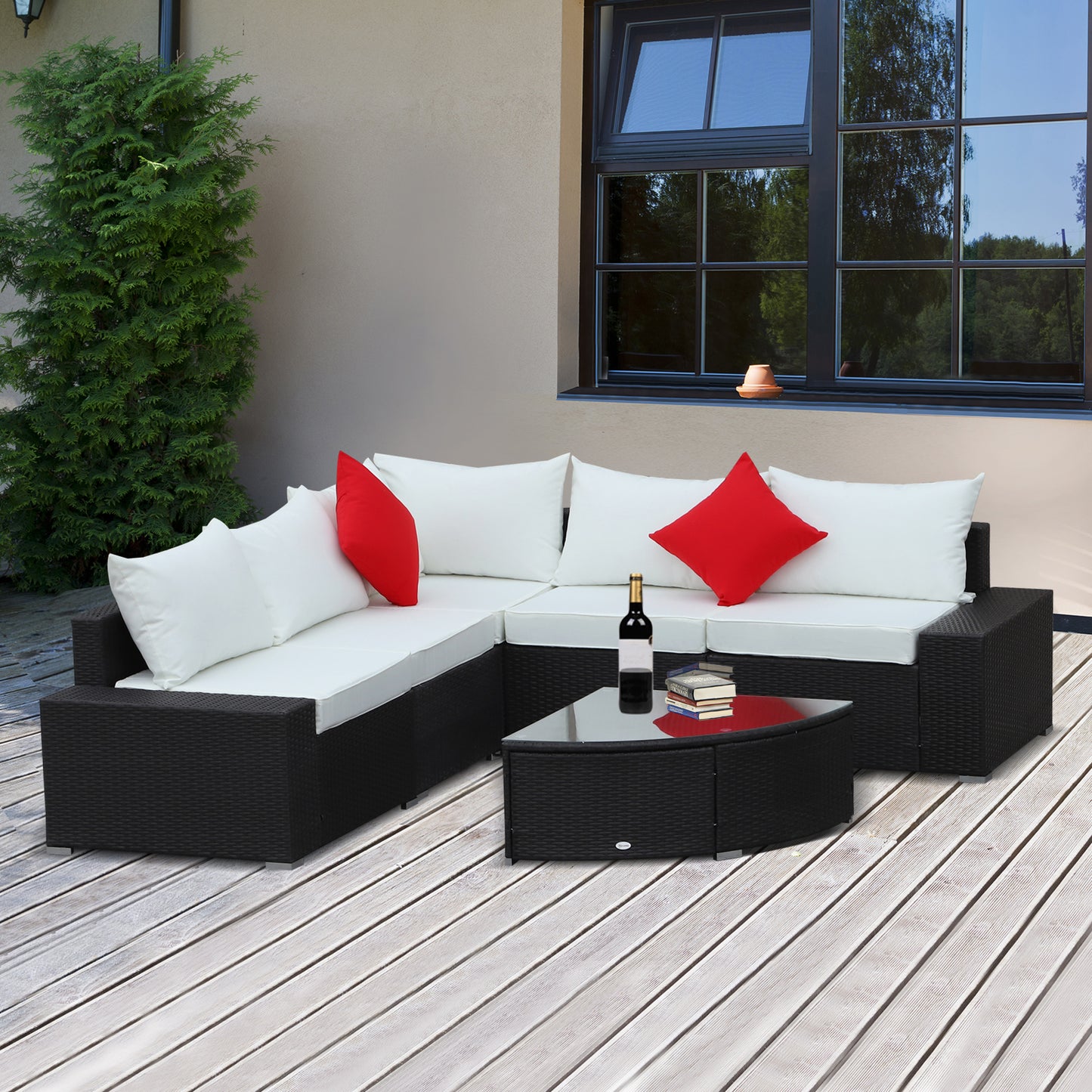 Outsunny 6pcs Outdoor Wicker Sectioanal Set All Weather Wicker Rattan Conversation Coffee Table Garden Reclining Lounging Sofa Set | Aosom Canada