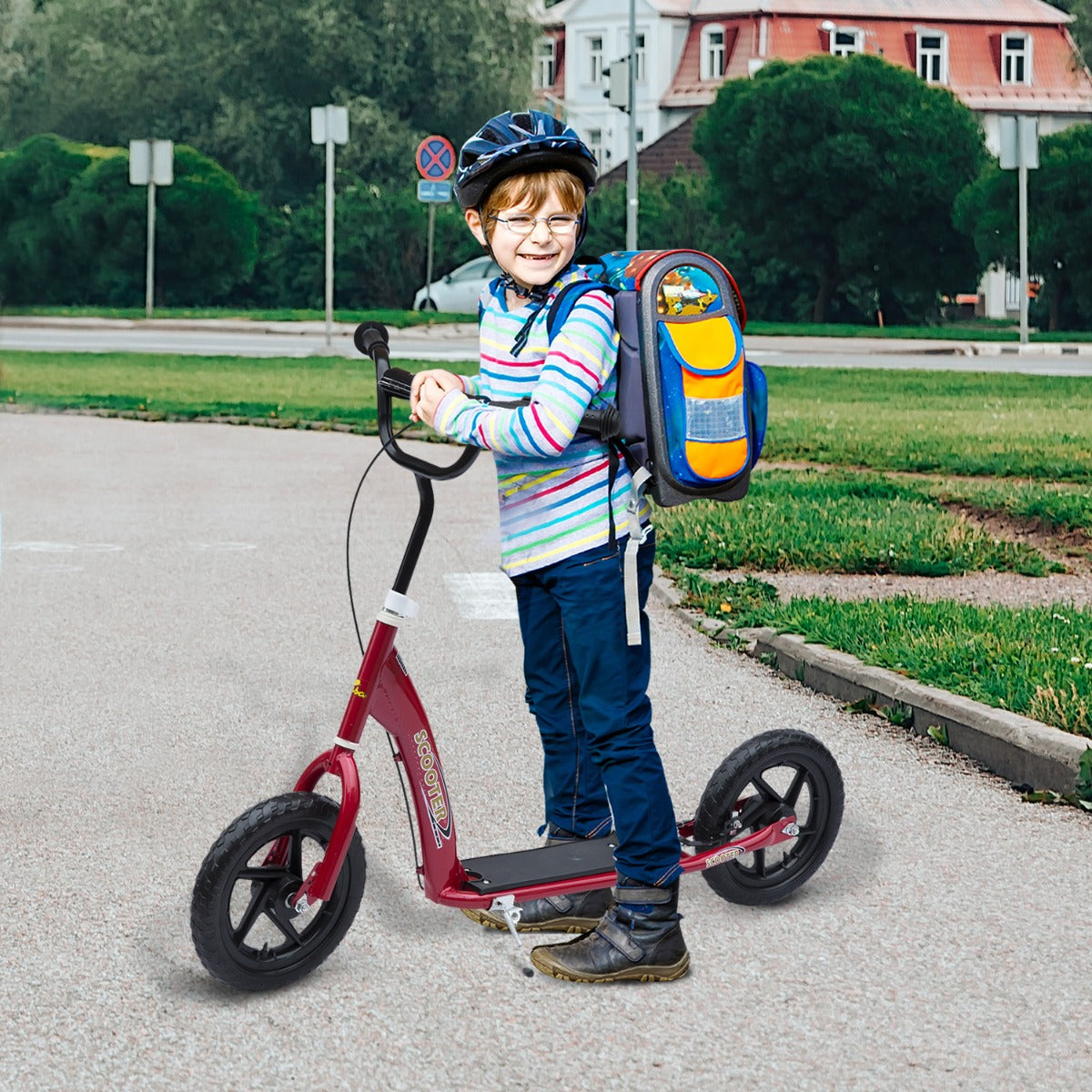 HomCom Adjustable Kids Pro Stunt Scooter Children Street Bike Bicycle Ride On w/ 12” Tire (Red) | Aosom Canada