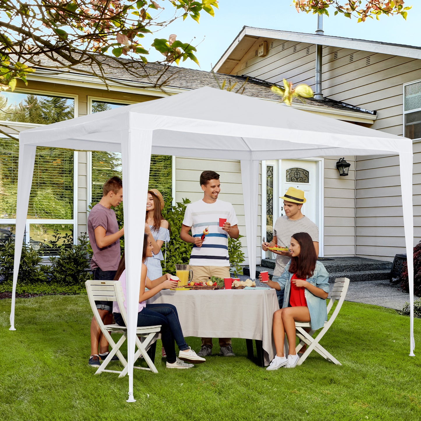 Outsunny 9x9ft Party Tent Outdoor Gazebo Canopy Sunshade White | Aosom Canada