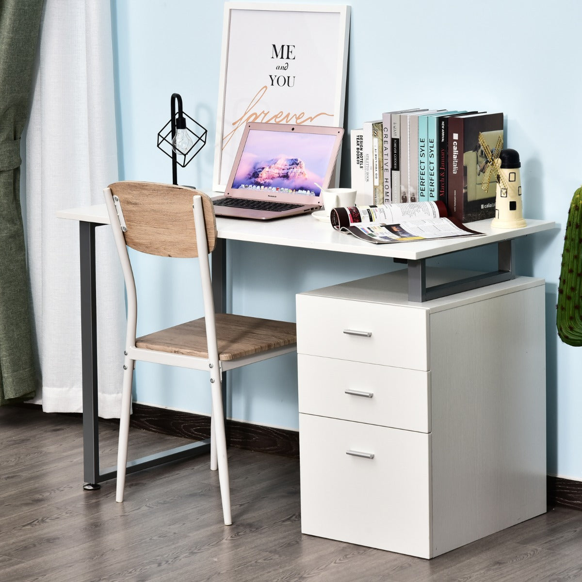 HOMCOM 47" L Computer Desk Writing Table Workstation w/ Multi-Use Reversible File Drawers Metal Frame Home Office Furniture White | Aosom Canada