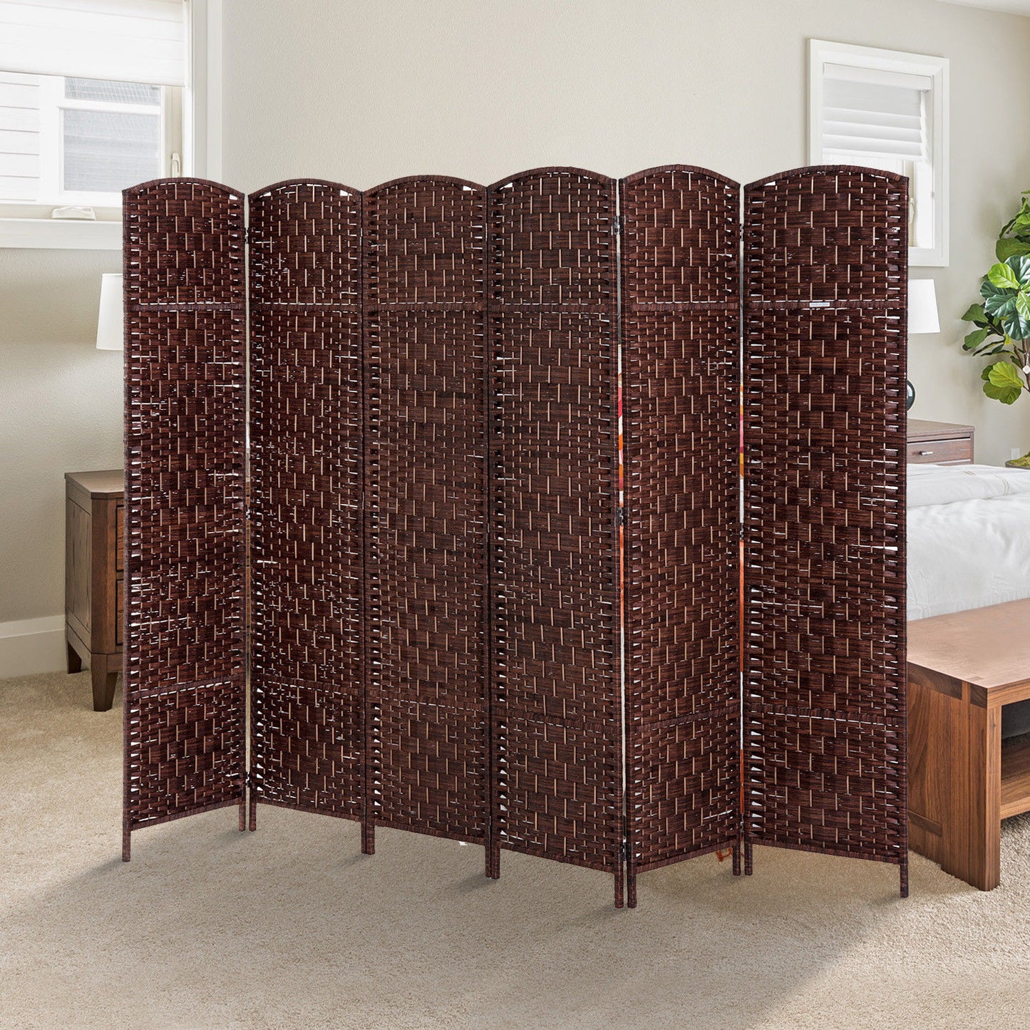 HOMCOM 6' Six Panel Wicker Weave Room Divider Privacy Screen Indoor - Chestnut Brown | Aosom Canada