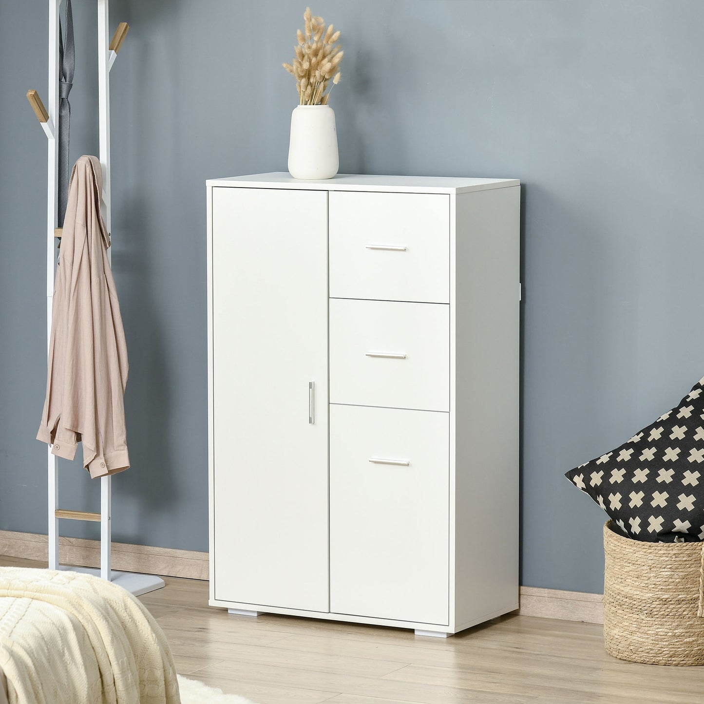 HOMCOM Storage Cabinet with 2 Drawers & 2 Cabinet Free Standing Cupboard Chest, Sideboard Buffet Table for Living Room, Bedroom, White | Aosom Canada