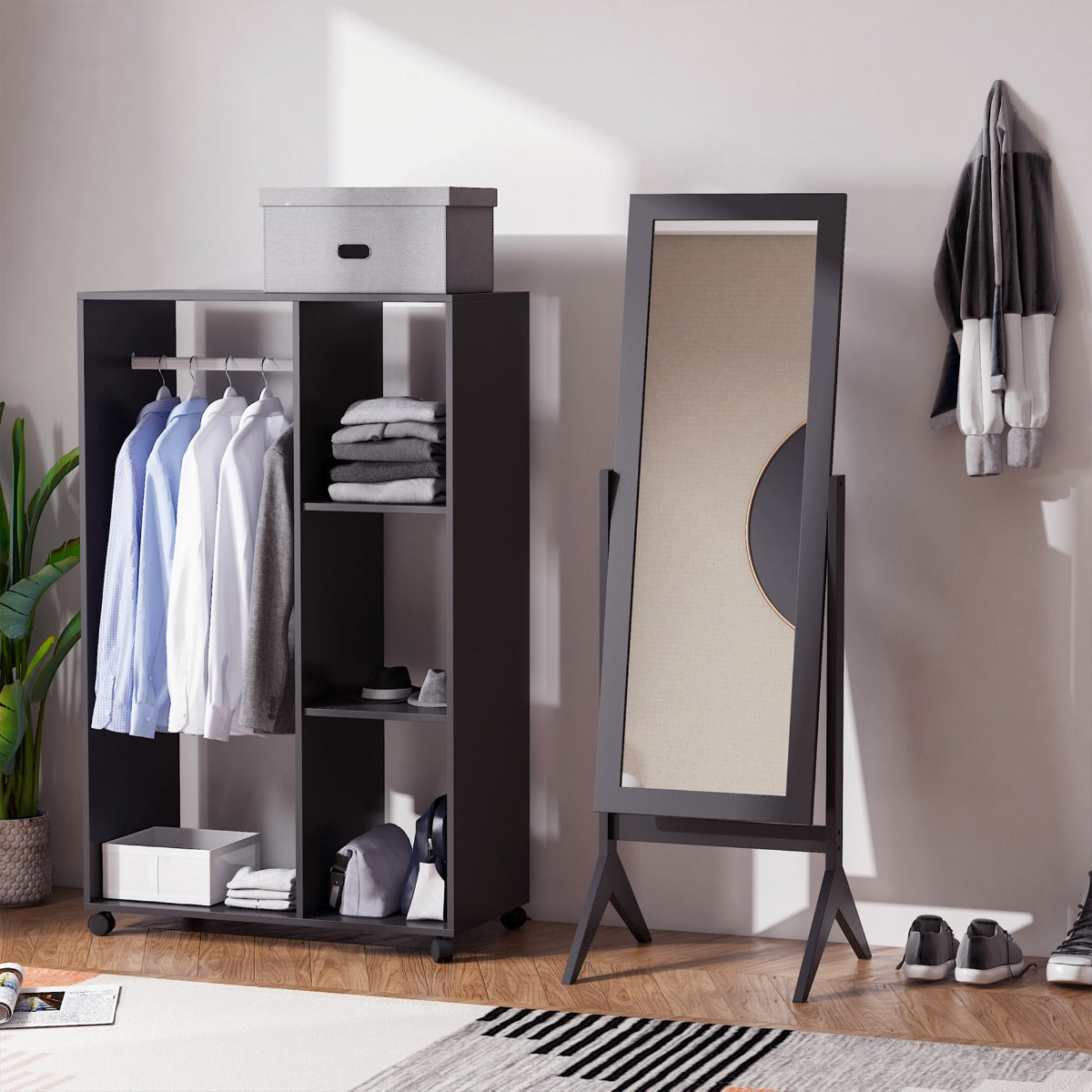 HOMCOM Free-standing Full-length Jewelry Dressing Mirror Angle Adjustable Living Room Bedroom Home Dark Brown | Aosom Canada