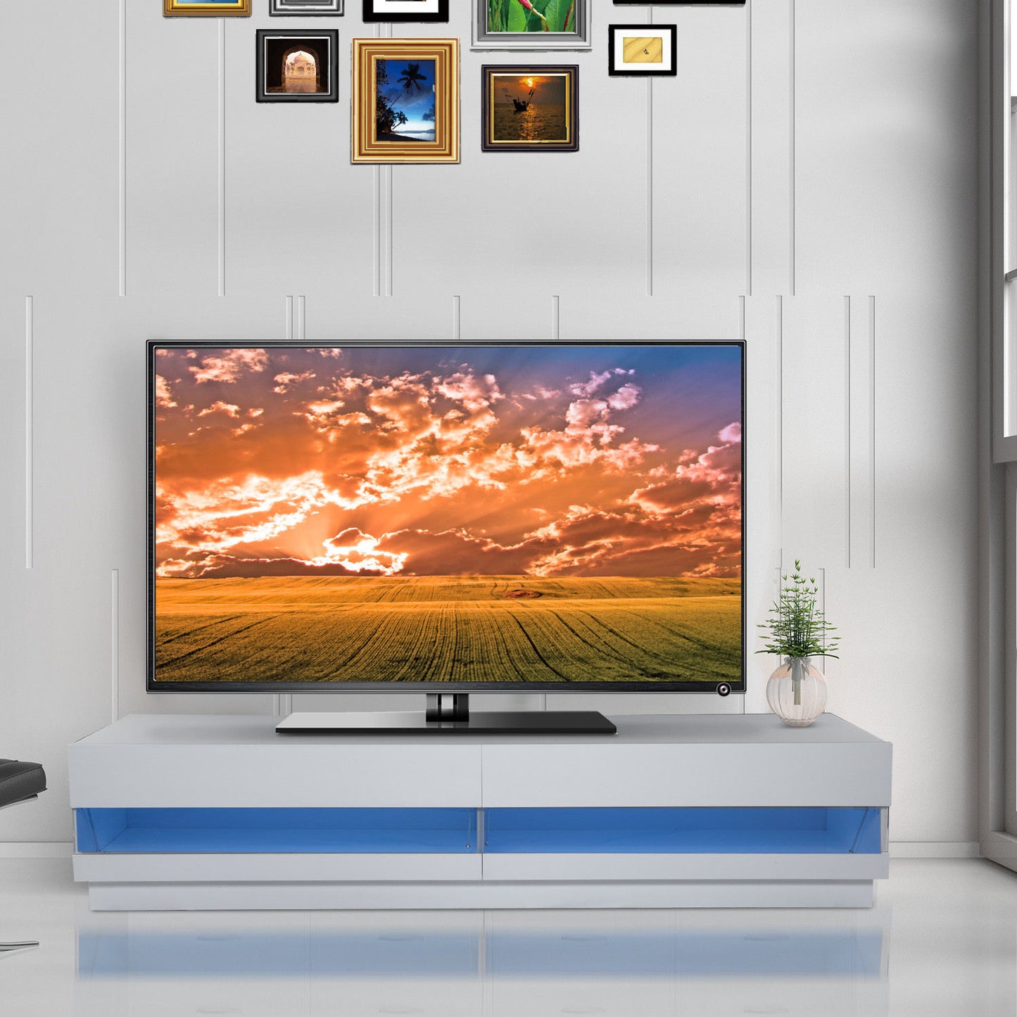HOMCOM 71" High Gloss LED TV Cabinet Stand Entertainment Center Media Console Storage Unit White | Aosom Canada