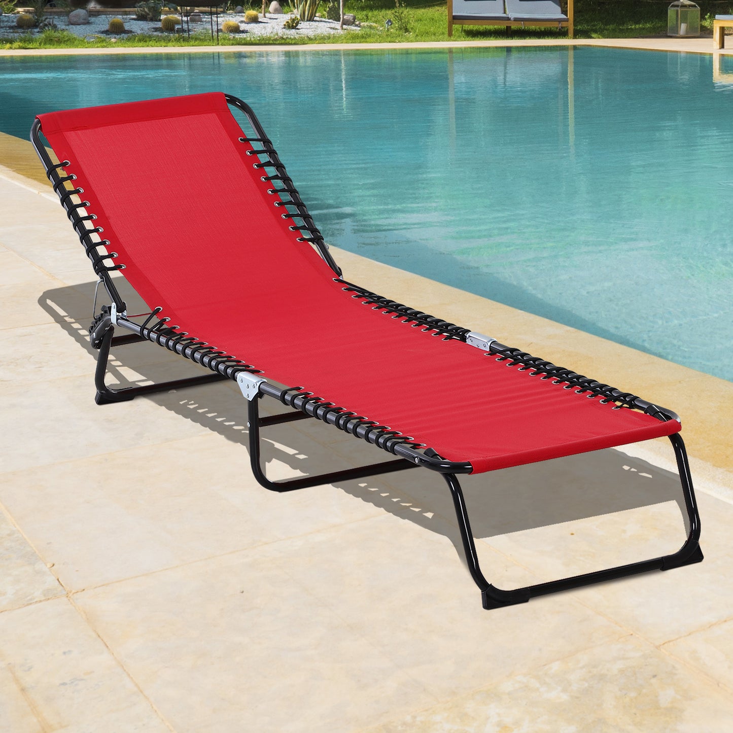 Outsunny 4-Level Adjustable Folding Beach Bed Reclining Lounger Cot Lightweight Portable Camping Recliner Seat, Wine Red | Aosom Canada